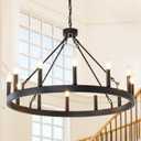 32'' Wagon Wheel Chandelier, 12-Light Black Round Chandeliers for Dining Room, Industrial Entryway Light Fixture for Living Room, Foyer, Farmhouse