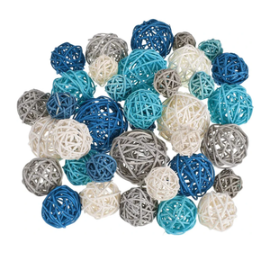 Patelai 36 Pcs Wicker Rattan Balls Decorative Balls for Vase Centerpiece Bowls Orbs Filler for Home Decor,4 Sizes(Dark Blue, Sky Blue, Gray, White)