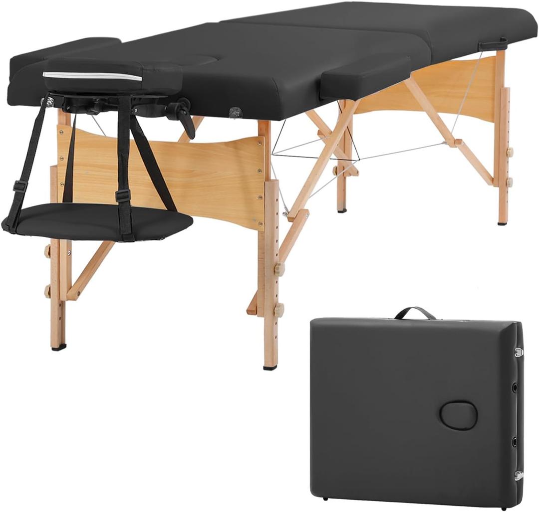 BestMassage Massage Bed Portable Massage Table 2 Folding Lash Bed Height Adjustable 28 Inch Wide Spa Table with Non-Woven Bag for Spa Footmassage Facial CareSpa Tattoo (Black)