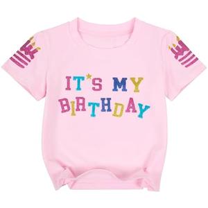Birthday Shirts for Girls Sparkling Graphic Tees Cute Baby Girl Birthday Party Tops Summer Casual Short Sleeve Outfits Size 110