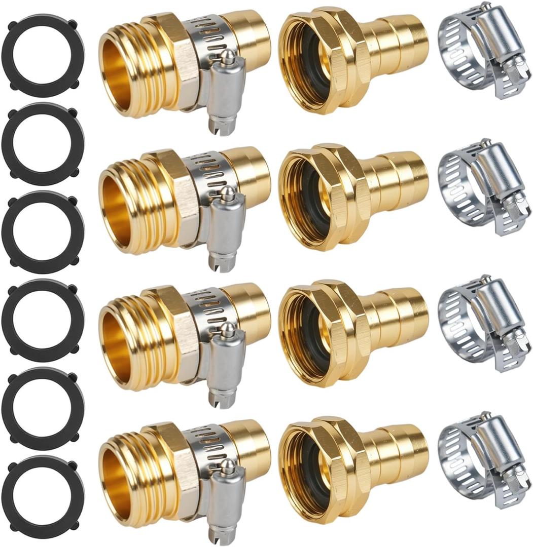 4 Set Garden Hose Repair Kit - 3/4" and 5/8" Garden Hose Repair Connector Male & Female Ends Replacement Aluminum Water Hose Mender Set
