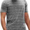 MIER Mens T Shirts Short Sleeve Quick Dry Active Tee for Running Workout Gym, Stripe, Heather Grey (M)