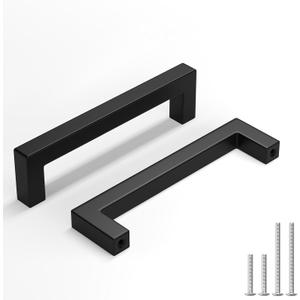 homdiy 5 Pack Black Cabinet Handles 4-1/2 Inch(115 mm) Hole Centers Matte Black Cabinet Pulls Stainless Steel Drawer Dresser Handles Square Bar Hardware Drawer Pulls Stainless Steel Dresser Hardware