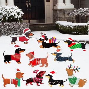 10 Pcs Dachshund Christmas Yard Signs with Stakes Xmas Dog Yard Decor Waterproof Christmas Decorations Puppy Lawn Signs for Xmas Holiday Winter Farmhouse Garden Patio Pathway Outside Decor