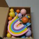 63 Pcs Cake Toppers with Balls Daisy Rainbow Cake Topper, Blue Cake Topper Pastel Cupcake Toppers Cake Decorations for Birthday Wedding Groovy Party Supplies