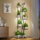 Plant Stand Indoor with Grow Lights - 7 Tiered Tall Metal Plant Shelf - Corner Wooden Plant Stand for Indoor Plants Multiple, Large S-Shape Flower Rack Holder for Living Room, Garden, Patio Decor, 62"