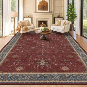 Hazo Haus Moroccan Big Rugs for Living Room - Dark Red 10x14 Area Rug for Large Bedroom, Dining Room, Washable Lightweight Low Pile Foldable Oriental Burgendy Home Dcor
