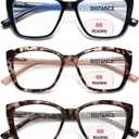 PUBOWT Bifocal Reading Glasses For Women Cat Eye Oversized Spring Hinge Blue Light Computer Fashion Readers Clear Top No Line Ladies Big Stylish Bi-focal Eyewear PT2001 +2.0 strength