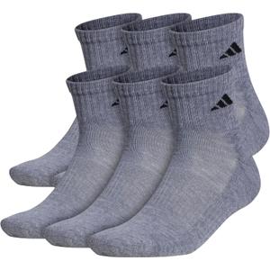 adidas Men's Socks, Athletic Cushioned Quarter 6-Pack, Ankle Fit with Arch Support (X-Large, Heather Grey/Black)