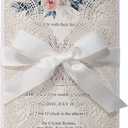 5.12x7.28 Inch 50PCS Blank White Wedding Invitations Kit Laser Cut Hollow Lace Pocket and Bowknot Quinceanera Invitation Cards with Envelopes for Wedding Birthday Invite