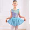 Idgreatim Girls Gymnastics Outfit 6T 7T Sparkly Tie Dye Tumbling Leotards Crisscross Back 3 Piece Set Dance Dress with Removable Skirt