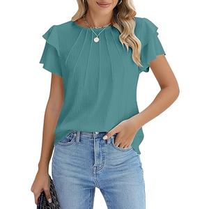 Blooming Jelly Women Dressy Casual Tops Business Work Blouses Summer Shirts Short Sleeve Crew Neck Outfits 2025 XL
