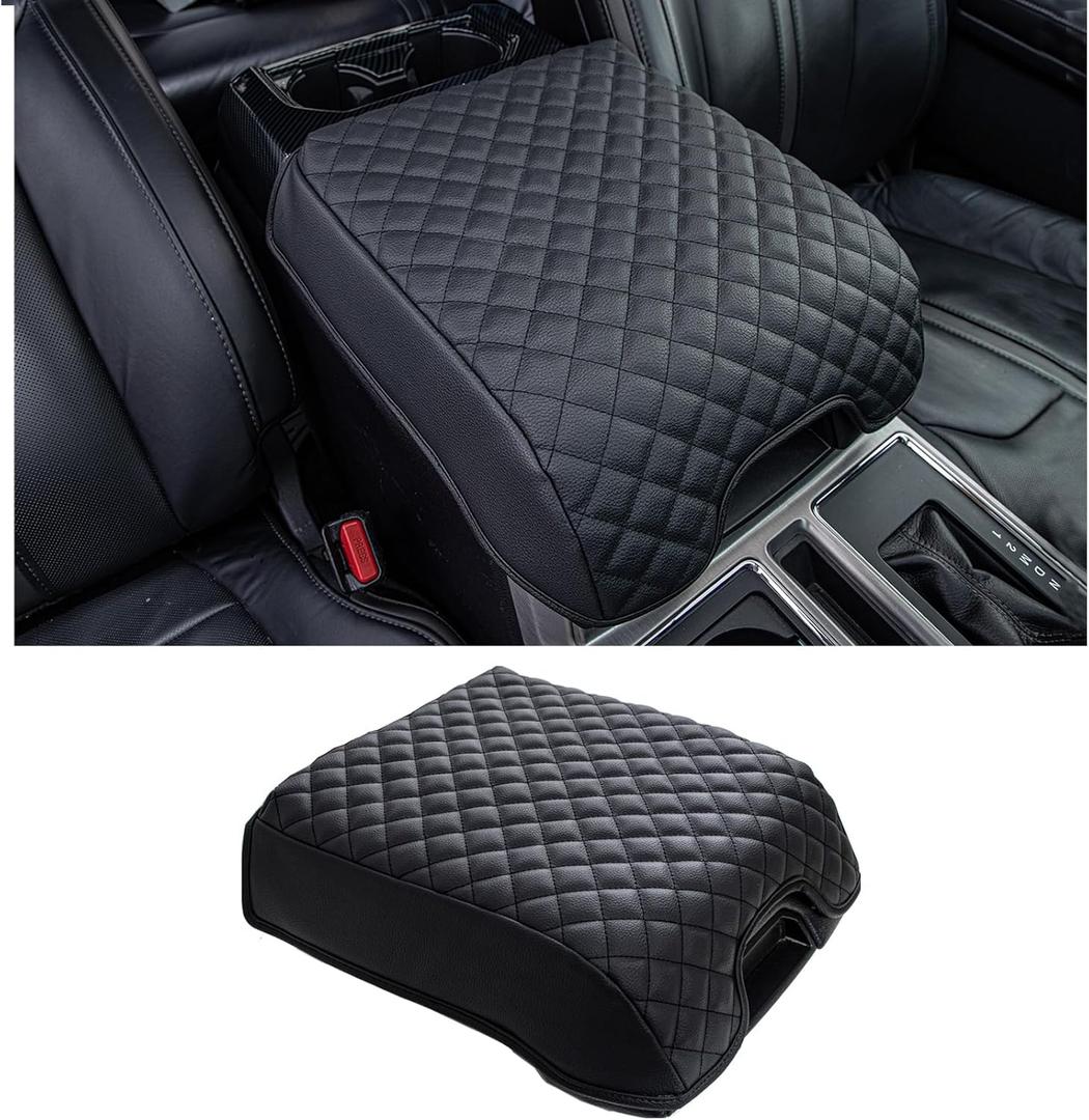 JDMCAR Center Console Cushion Compatible with 2015-2020 Ford F150 / 2017-2022 F250 F350 F450 and 2018-2024 Expedition Accessories, Customized PU Leather Armrest Cover Protector (Bucket Seat Only)