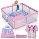 TOREVSIOR Foldable Baby Playpen with Mat, 50"50" Collapsible Playpen for Babies and Toddlers, Indoor & Outdoor Kids Safety Play Pen, Portable Play Yard, Foldable Baby Play Pen with 50 Ocean Balls (Pink)