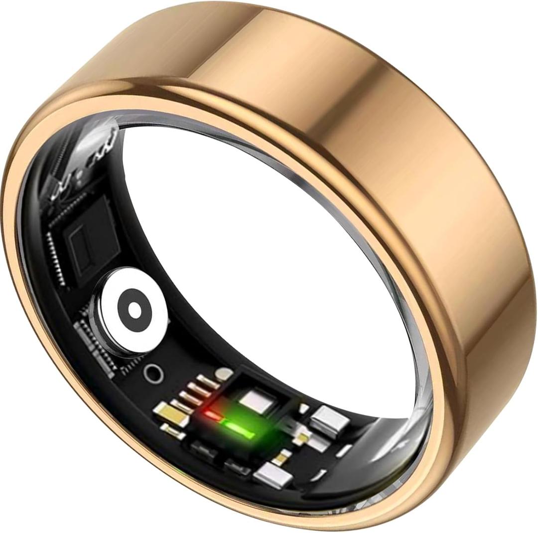 TIAZUUX Smart Ring for Women&Men-Activity/Sleep/Heart Rate/HRV/Stress/Women's Health Tracker-IP68 Waterproof/Wearable-No Subscription Fee Required-Compatible with iPhone &Android (Gold, 8)