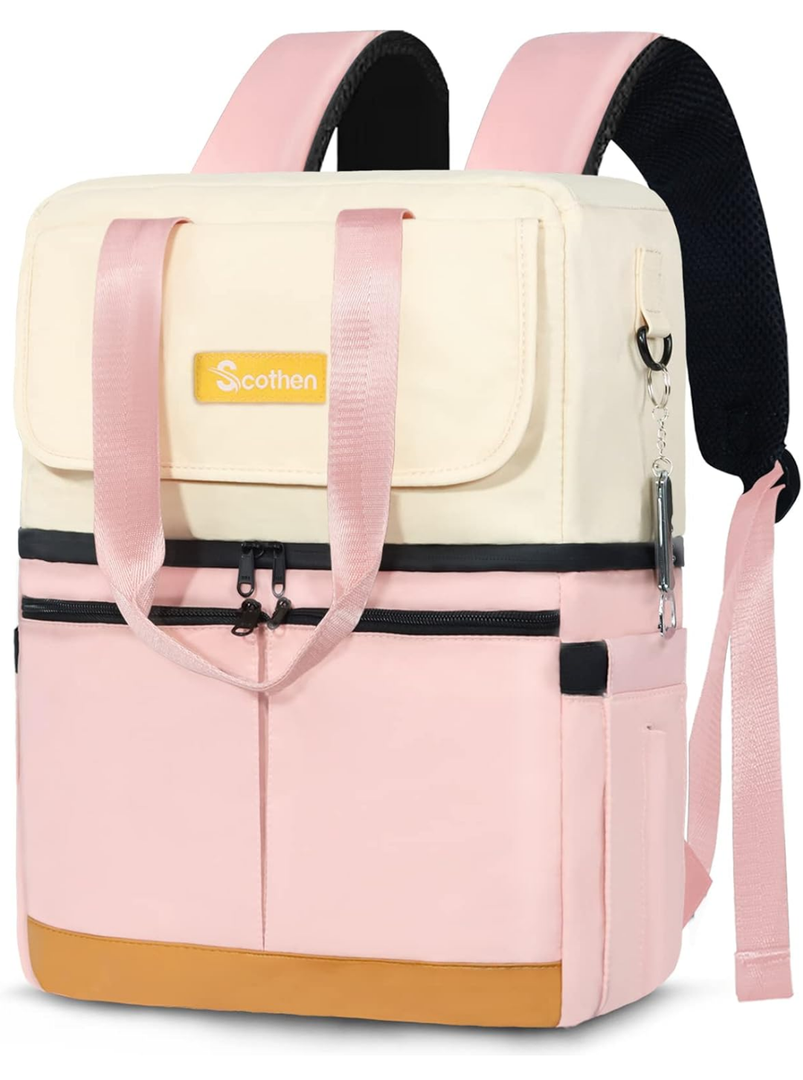 Backpack Cooler with Double Decker & 12 Ice Packs- Keeps 36 Cans Cold for Up to 24 Hours- Waterproof & Leak Proof Insulated Cooler Backpack- Stylish Cooler Bookbag for Women Travel Work Beach