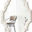 Small Vintage Oval Mirrors for Wall Decor 11 inch, Hanging Farmhouse Wood Entryway Mirror, Distressed White Rustic Scalloped Mirror, Ornate Accent Sculpted Mirrors for Living Room