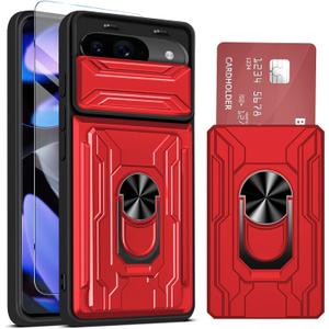 for Google Pixel 10/10 Pro & Pixel 9/9 Pro Case Wallet, Built-in Card Holder Case with Stand, Heavy Duty Shockproof Full Body Kickstand Cover, Phone Case with Screen Protector Red