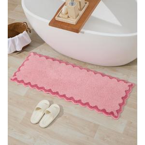 ORTIGIA Long Cute Scalloped Bathroom Rugs Runner, Fun Candy Pink Plush Microfiber Scallop Bath Mats Non Slip Washable Quick Dry Absorbent, Rug Carpet for Bathtub Sink Laundry Room Bedroom, 17x47