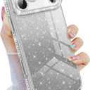 Newseego for iPhone 17 Pro Max Case, Luxury Glitter Sparkly Rhinestone Plating Clear Case with Bling Camera Lens Protector for Women Girls Soft TPU Bumper Shockproof Cover for iPhone 17 Pro Max-Silver