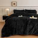 chovy Faux Fur Plush Black Comforter Sets Full/Queen - Ultra Soft Shaggy Flannel Velvet Fluffy Fuzzy 3PC Bedding Set Comforter x 1 Pillowcases x 2 1
