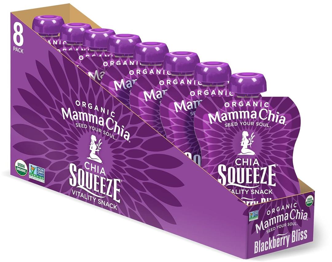 Mammachia Chia Squeeze Blackberry Bliss Vitality Snack, Vegan Friendly, Kosher, USDA Certified Organic, Gluten Free & Non-GMO, 3.5 Ounce (Pack of 16)