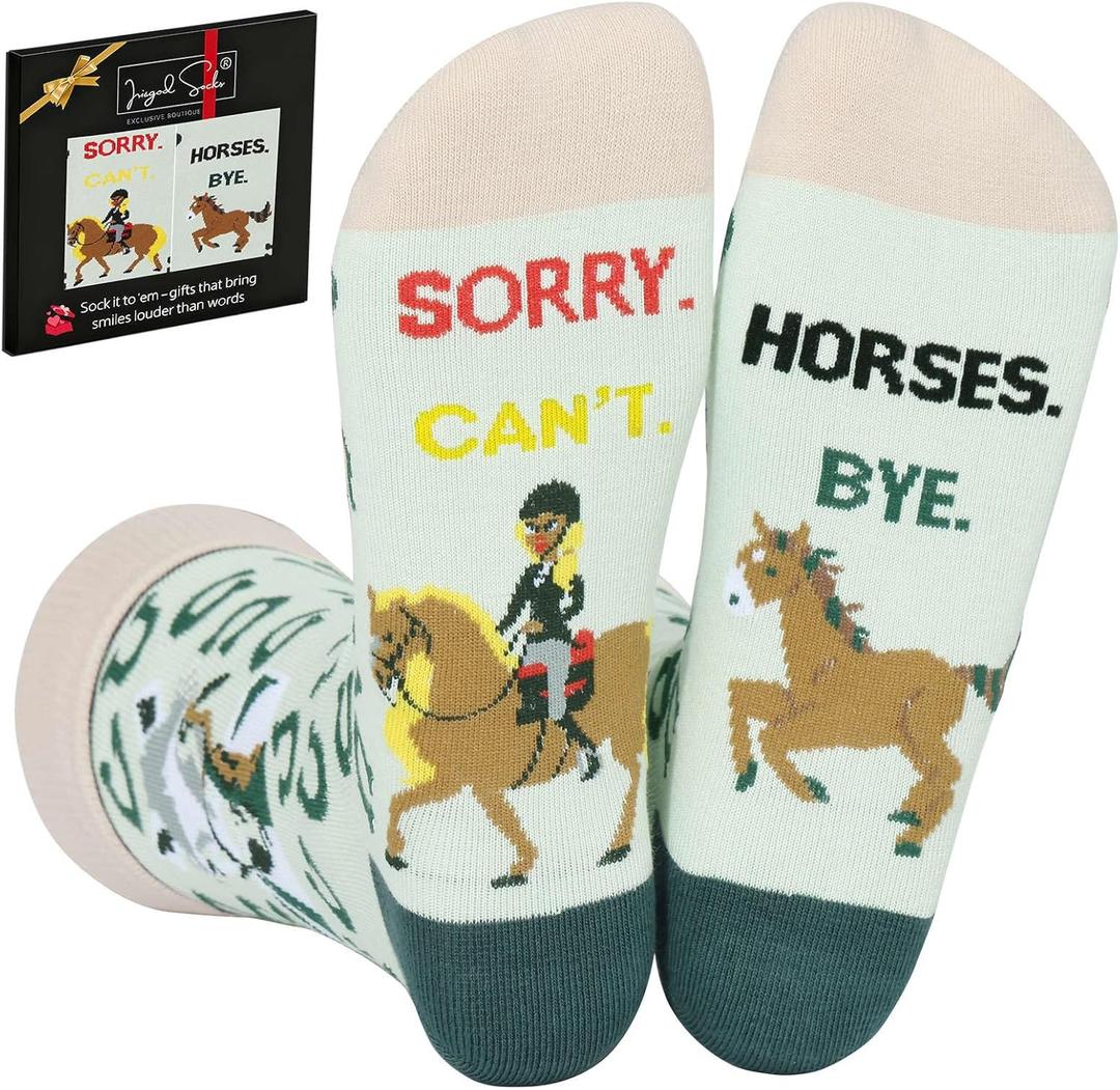2 x IRISGOD Womens Funny Socks Novelty Crazy Stocking Stuffers - Cute Gifts for Animal Lovers (One Size, Horse)