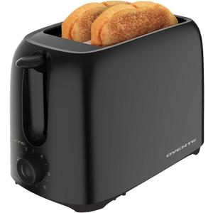 OVENTE Electric 2 Slice Toaster Machine with 6-Shade Browning Selector Setting, Compact Design and Removable Crumb Tray, 700W Power Perfect for Toasting Bread, Thin Bagels and Waffles, Black TP2210B