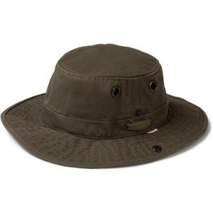 Tilley The Wanderer Hat, UPF 50+ Sun Protection, Water-Resistant, Breathable Cotton Duck, Floats on Water, Enzyme-Washed for Travel-Worn Look, Backed for Life, Olive, 7 3/4