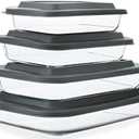 7-Piece Deep Glass Baking Dish Set with Plastic lids,Rectangular Glass Bakeware Set with Lids, Baking Pans for Lasagna, Leftovers, Cooking, Kitchen, Freezer-to-Oven and Dishwasher, Gray One Glass Container Missing