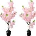 2 Pack Artificial Cherry Blossom Tree, 36" Fake Cherry Plants Indoor Decor, Faux Pink Sakura Flowers for Home, Living Room, Office, Outdoor Decor