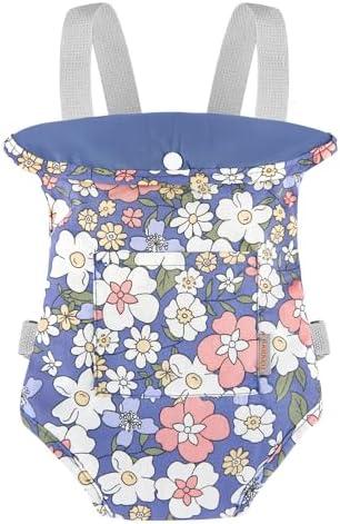 GAGAKU Toddler Baby Carrier for Dolls Reborn Baby Doll Accessories Front and Back Doll Carriers - Blue Flowers