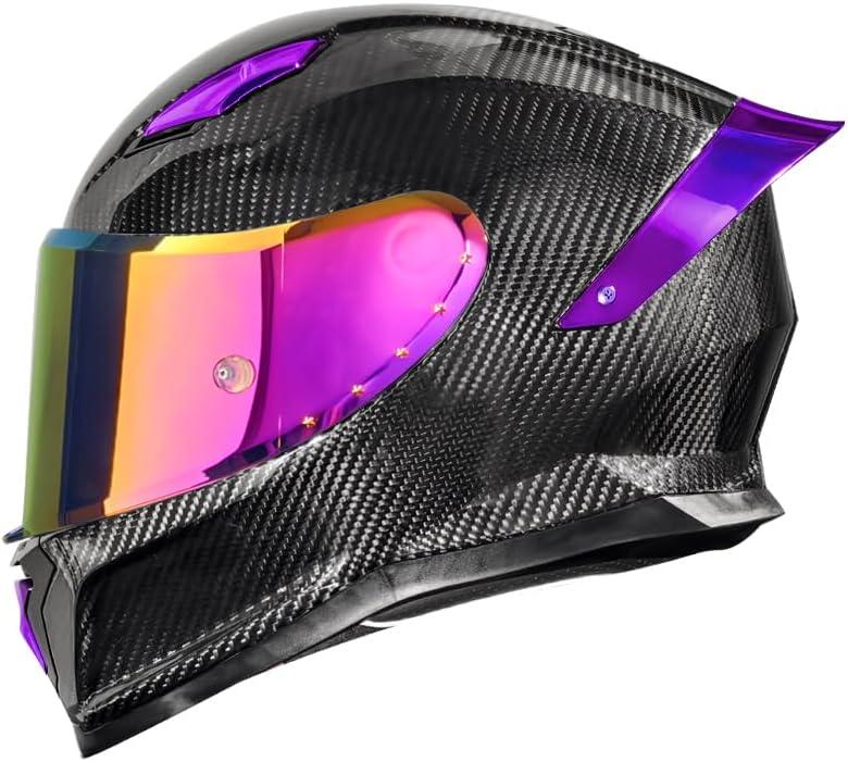 Carbon Fiber Full Face Aldult Motorcycle Helmets, DOT Approved Touring Street Motorcycle Helmet - for Men and Women Moped Scooter Helmet with Spoiler Sport (Small, 1)