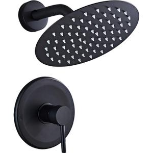 SaniteModar Black Shower Head System 8 Inch Round Rainfall Shower Head with Handheld Shower Vaval and Trim Kit Wall Mounted Shower Faucet Set, Matte Black Shower Head