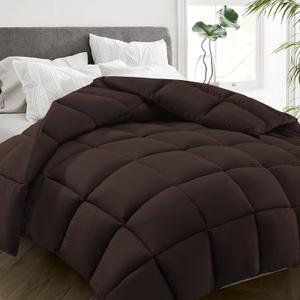 HYLEORY All Season Queen Size Bed Comforter - Cooling Goose Down Alternative Quilted Duvet Insert with Corner Tabs - Winter Warm - Machine Washable - Brown