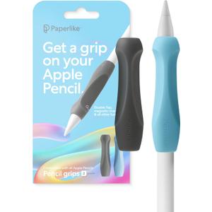 Paperlike's Pencil Grips for Apple Pencil 1st & 2nd Generation, USB-C & Pro - Set of 2 - Ergonomic precision (Charcoal & Paperlike Blue)