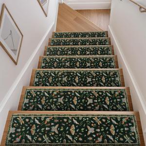 OJIA Insect Print Stair Treads Non Slip Stair Runners for Wooden Steps Indoor, 15PCS 8"x30" Rubber Backing Carpet Treads for Wood Stairs Staircase Step Treads for Kids & Dogs, Stair Covers, Black