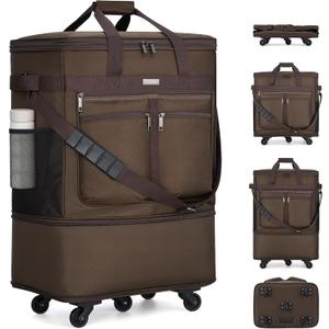 MILADA Expandable Checked Luggage Collapsible Duffle Bag 68L-98L, Coffee, Large