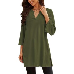 Poetsky Women's Tunic Tops 3/4 Bell Sleeve Loose Fit Tunics Dressy Casual Side Split Flare Top for Leggings 3XL (Green)