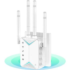 2025 WiFi Extender Signal Booster for Home - 1200Mbps Dual Band, Covers 12880 Sq Ft & 108 Devices, Long Range Internet Booster with Ethernet Port, Easy Setup (white)