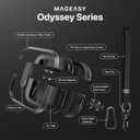 MAGEASY Odyssey AirPods 1 2 Case Cover with Secure Lock + Travel Clip + Wrist Strap, Wireless Charging Compatible, Drop Protection Apple AirPod Pro 1st 2nd Generation Case Shockproof (Metal Black)