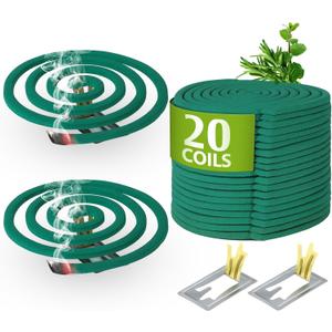Coils Outdoor Patio Fresh Scent,Use Reaches Up to 10 feet, Each Coil Burns for 5-7 Hours (Contains 20 coils & 2 Stands)