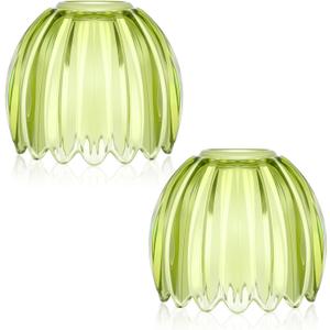 2 Pcs Green Glass Tulip Lamp Shades Small Flower Sconce Shade E26 Base 1.65" Top x 4.45" Dia. x 4.33" H Mini Lampshades Replacement for Floor Table Chandelier Decor Vanity Pendant Light Covers