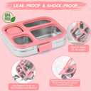 MISS BIG Stainless Steel Bento Box for Kids, 28oz 4 Compartments Lunch Box with Clear Lid and Lidded Sauce Cup, 304 Metal Food Container, BPA-Free, Dishwasher Safe for SchoolPink