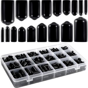 240 Pcs Rubber End Caps, 9 Sizes Bolt Covers Caps for Screws, Black Vinyl Flexible Screw Thread Protector Tips Assortment Kit for Metal Tube Furniture Legs