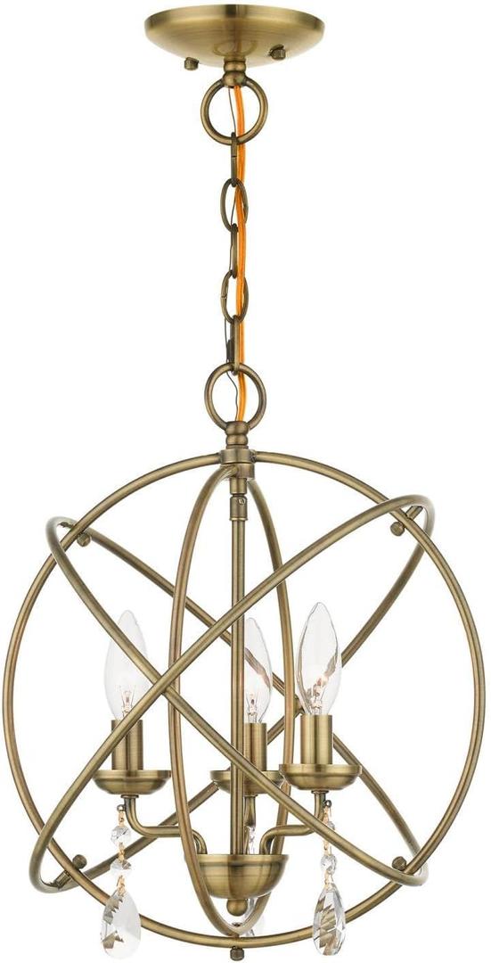 Livex Lighting, 40904-01, Aria, Convertible Pendant Chandelier/Semi-Flush, Antique Brass