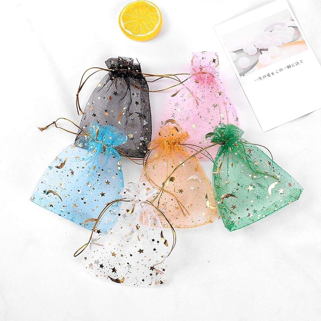 100Pcs Moon Star Hard Mesh Bag, 4x6 Inch Wedding Gift Bag With Drawstring, Mixed Color Small Mesh Candy Gift, Suitable For Festival Party