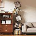 5-Tier Metal Geometric Bookshelf  Modern Narrow Floor Bookcase, Space-Saving Organizer for Living Room, Bedroom, Office, Corner  Black
