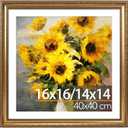 JCJMY 16x16 Vintage Picture Frame with 14x14 Mat for 40 x 40cm Diamond Art Painting, Elegant Retro 16 by 16 Photo Frame with Shatter-Resistant Plexiglass for Wall, Gallery Decor & Gift, Gold, 1 Pack