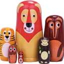 Russian Nesting Dolls, 6 Pcs 6 "Tall Animal Nesting Easter Eggs Toys, Stacking Wooden Handmade Matryoshka Dolls for Kids Toddlers Birthday or Home Decoration Gift (Long Lion)